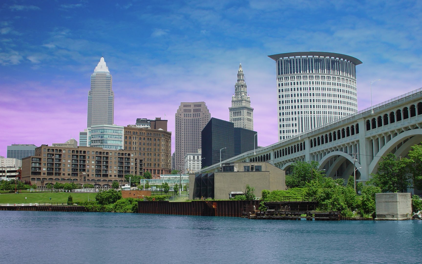 City of Cleveland skyline with Cuyahoga River.