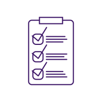 purple icon of completed checklist attached to clipboard