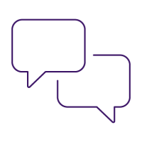 purple icon of two speech bubbles overlapping