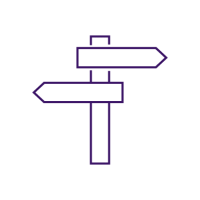 purple icon of sign post pointing two different directions