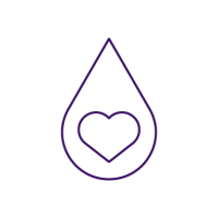 purple icon of blood drop with a heart in it