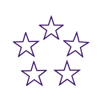 purple icon of 5 stars in a circle