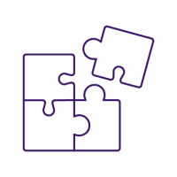 purple icon of a puzzle piece joining others to form a square