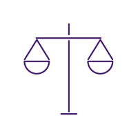 purple icon of balanced scale