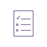 purple checklist icon with the first task completed