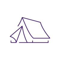 purple icon of tent with flap open